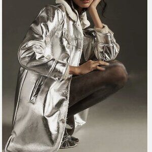 7 For All Mankind Metallic Silver Faux Fur Jacket – Size XS – NWT